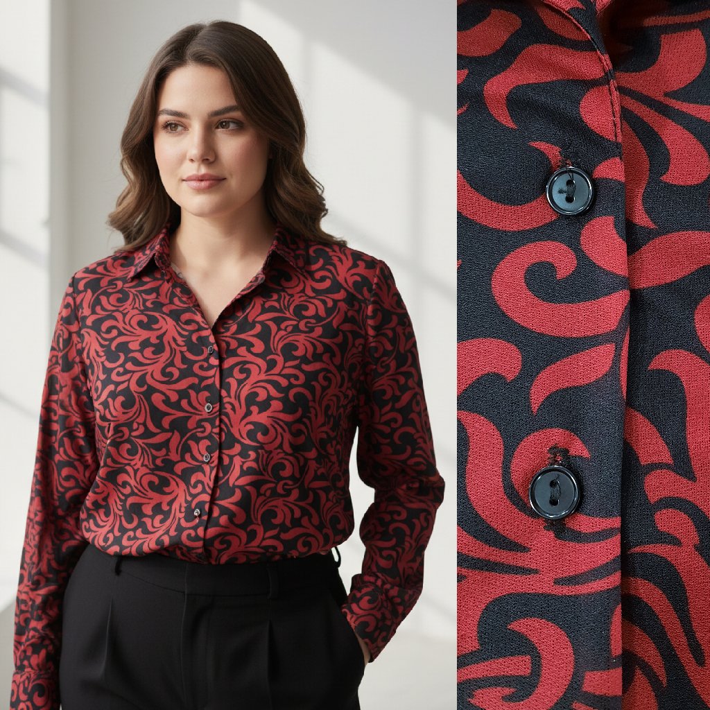 Vtg 80s Black  Red Blouse  Bedford Fair Brand